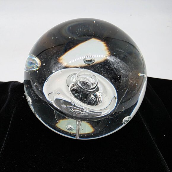 Hand Blown Clear Glass Paperweight With Abstract Design Controlled Bubbles 3" - Picture 2 of 12